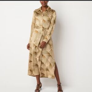 NWOT Worthington shirt dress size medium brown gold silky